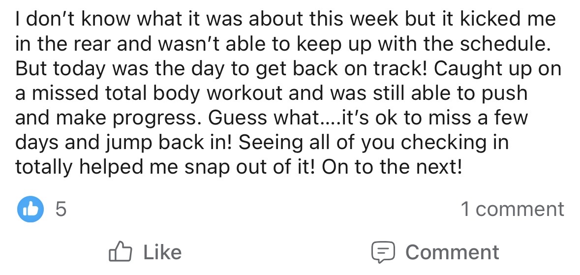 Community chat screenshot from inside Sports Bra Strength