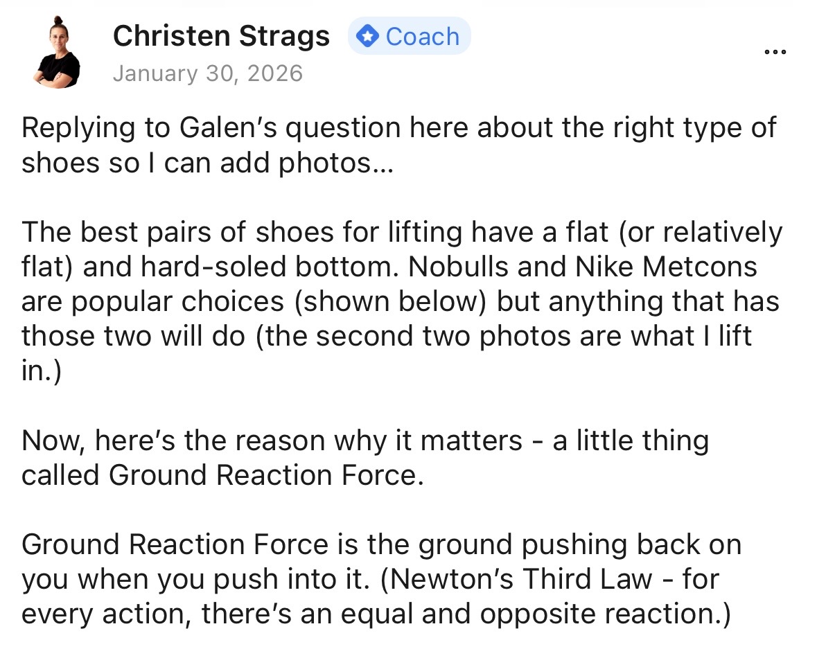 Community chat screenshot from inside Sports Bra Strength