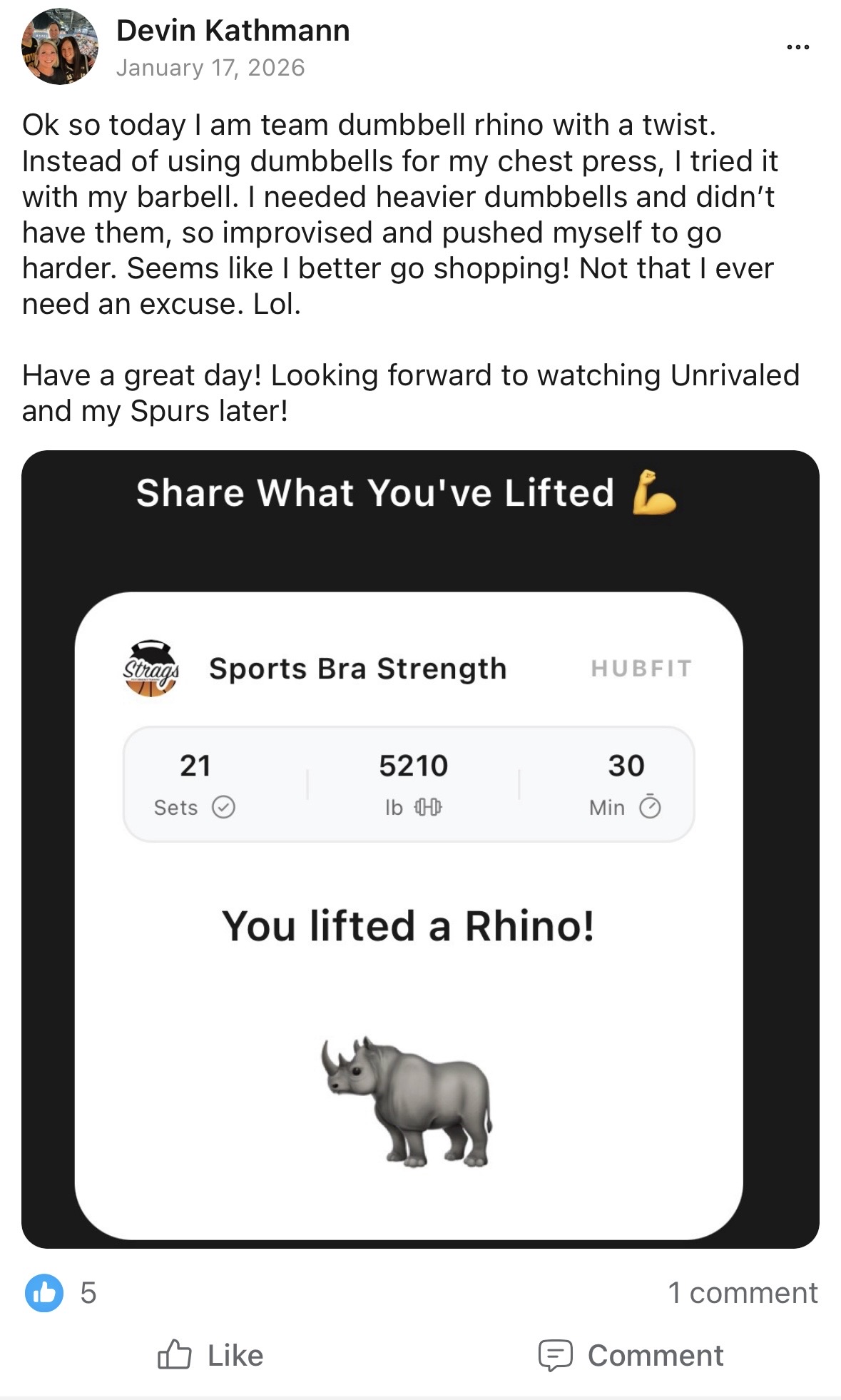 Community chat screenshot from inside Sports Bra Strength