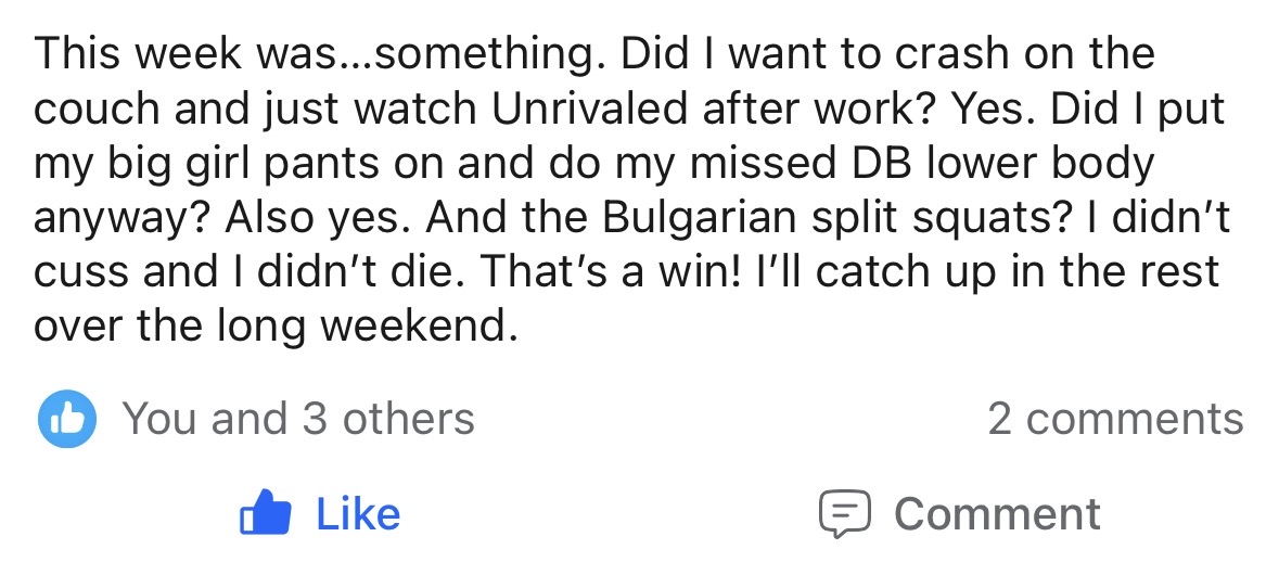 Community chat screenshot from inside Sports Bra Strength