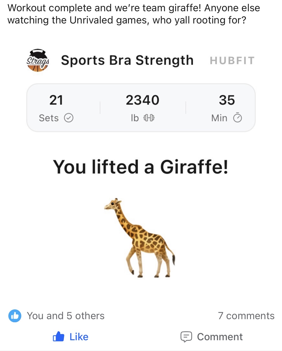Community chat screenshot from inside Sports Bra Strength
