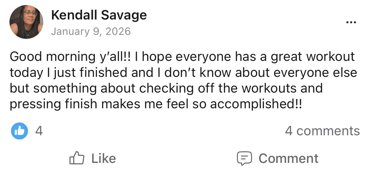 Community chat screenshot from inside Sports Bra Strength