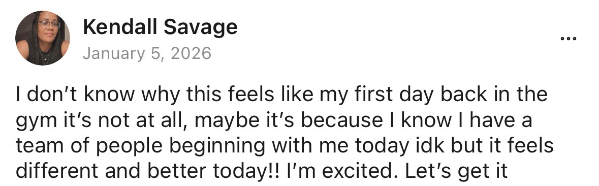 Community chat screenshot from inside Sports Bra Strength